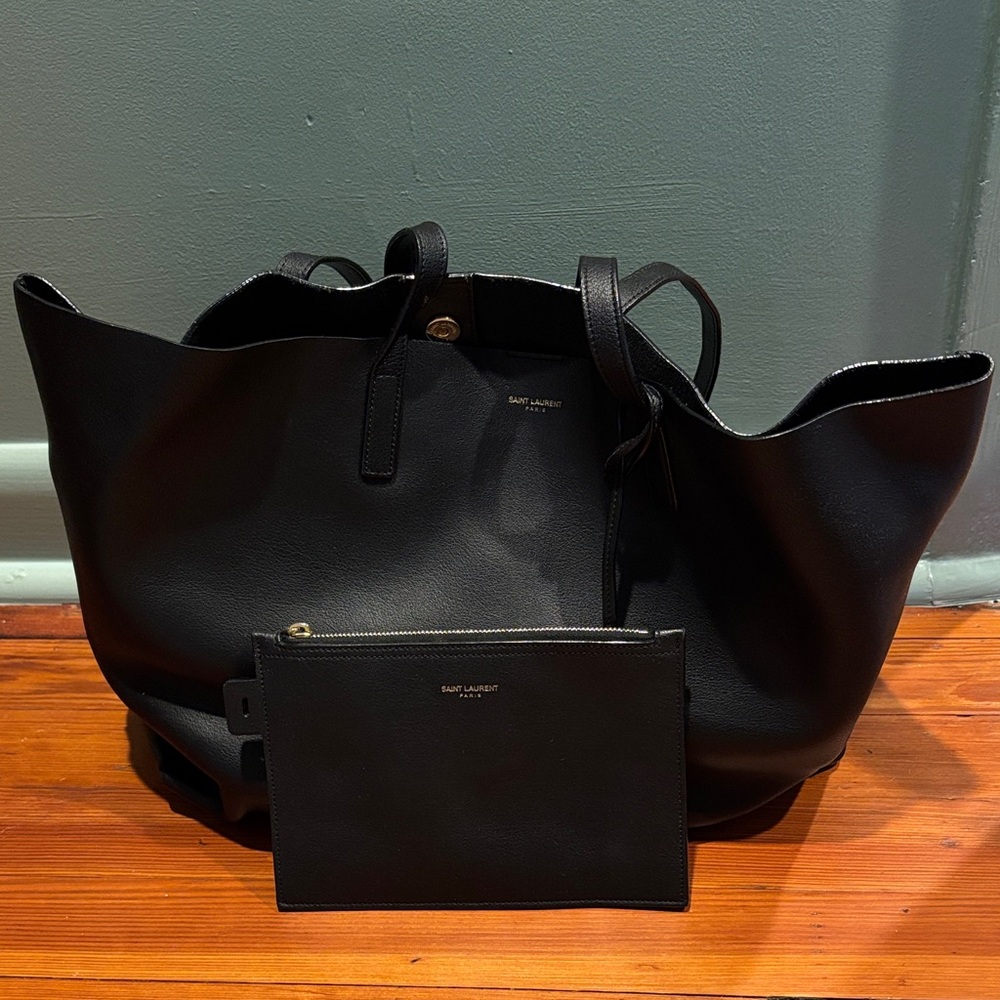 Saint Laurent Black Leather Tote with Pouch and dust bag